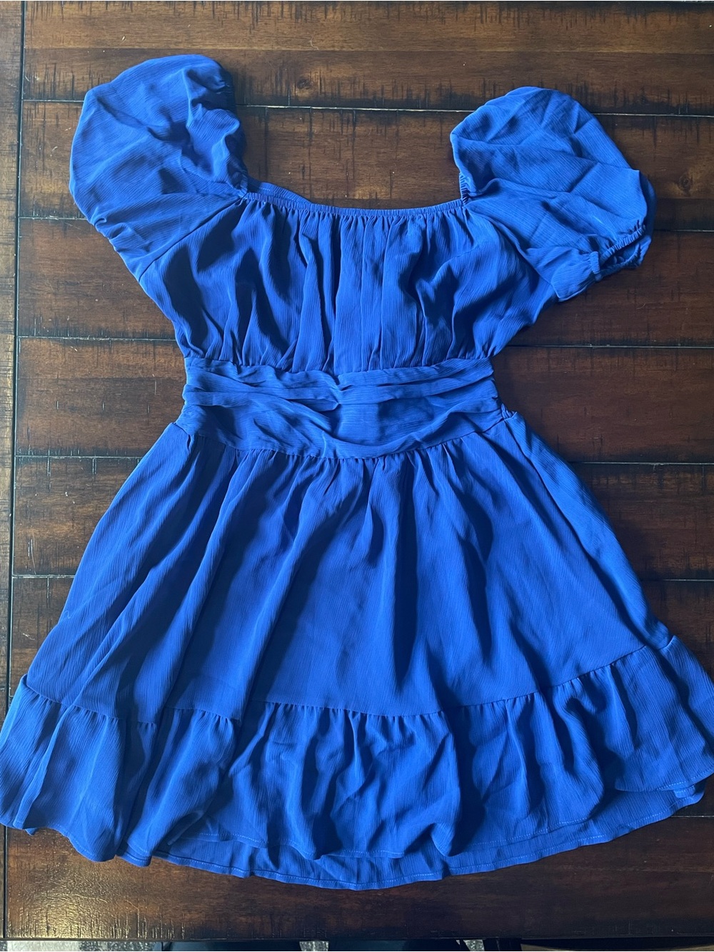 Blue Puff-Sleeve Mini Dress